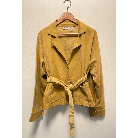 Vintage Gold Flava Womens Jacket Size 18 Yellow Corduroy Belted Stretch Mod Y2K - Picture 1 of 6